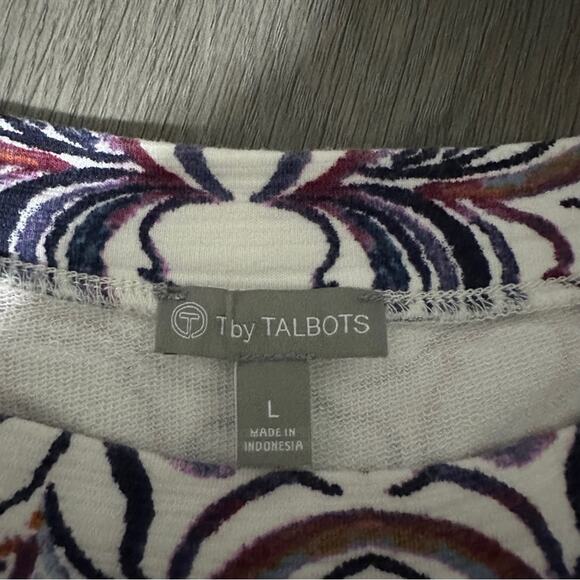 Talbots White & Purple Geometric Print 3/4 Sleeve Pullover Top Size L - Picture 5 of 8